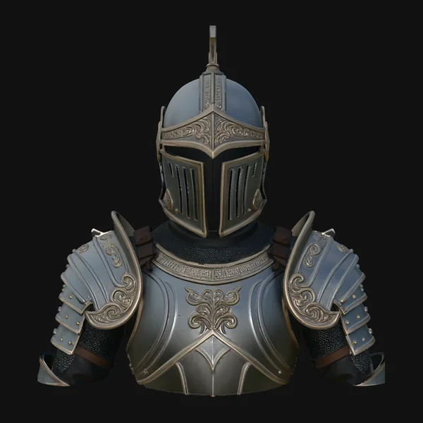 Gilded Plate Knight Bust Statue Design 1