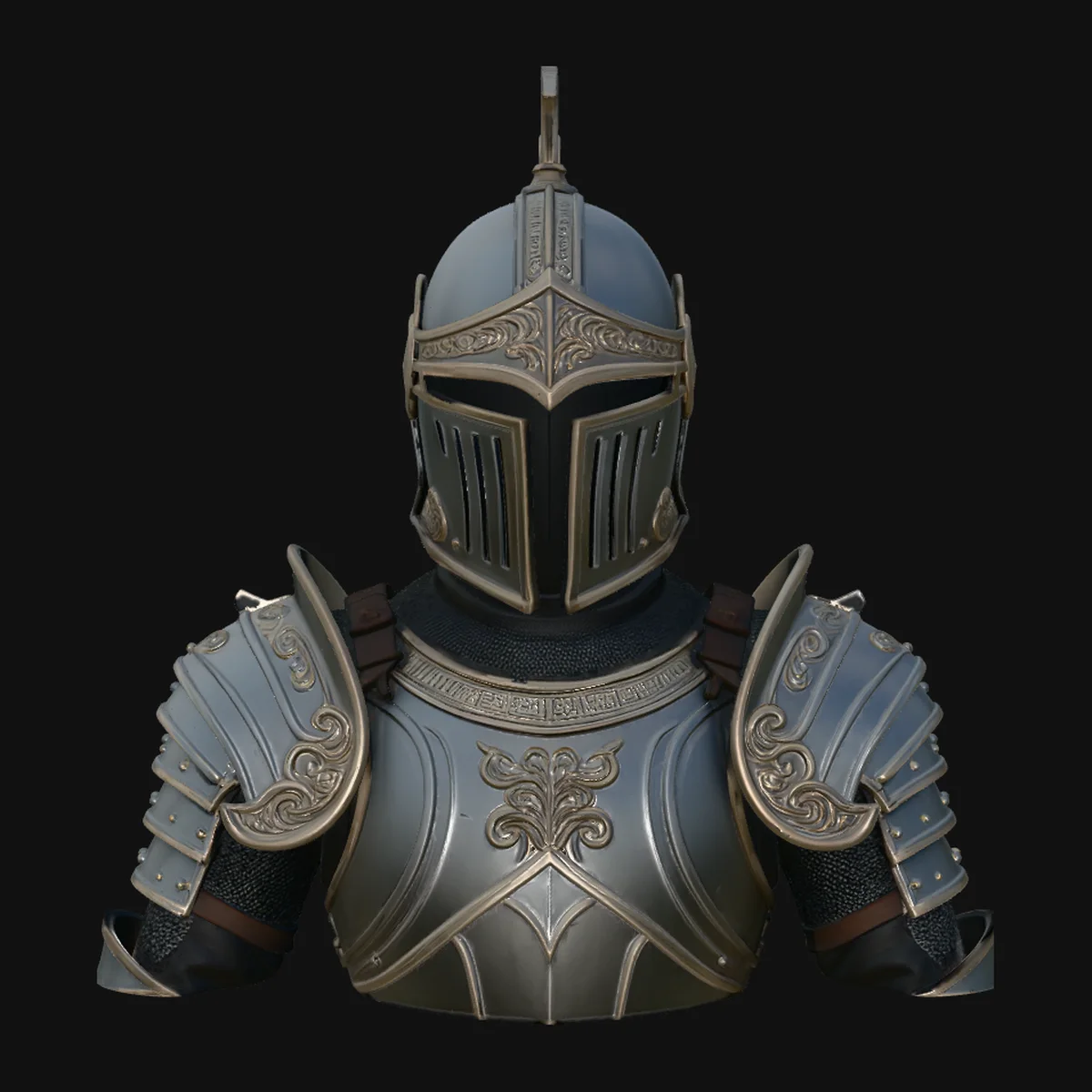 Gilded Plate Knight Bust Statue Design 1