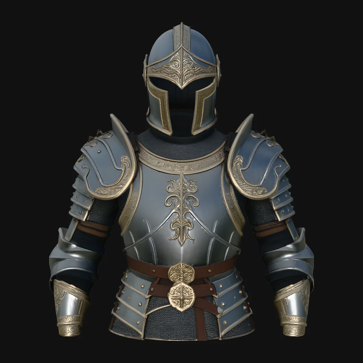 Gilded Plate Knight Bust Statue Design 3