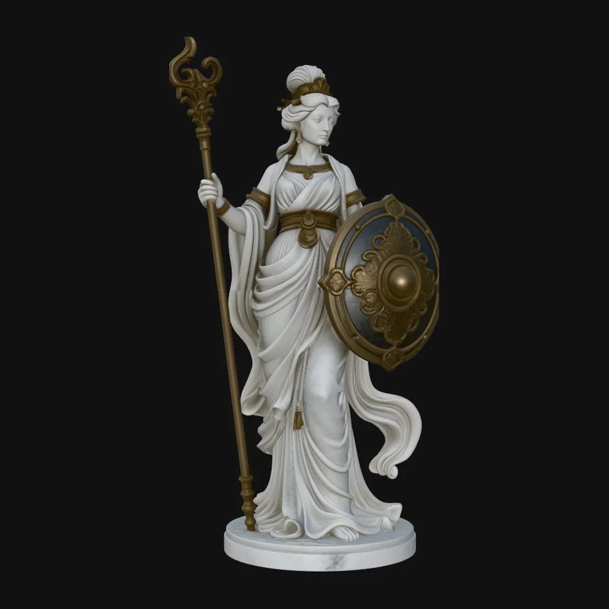 Goddess with Spear and Shield Statue Design 2