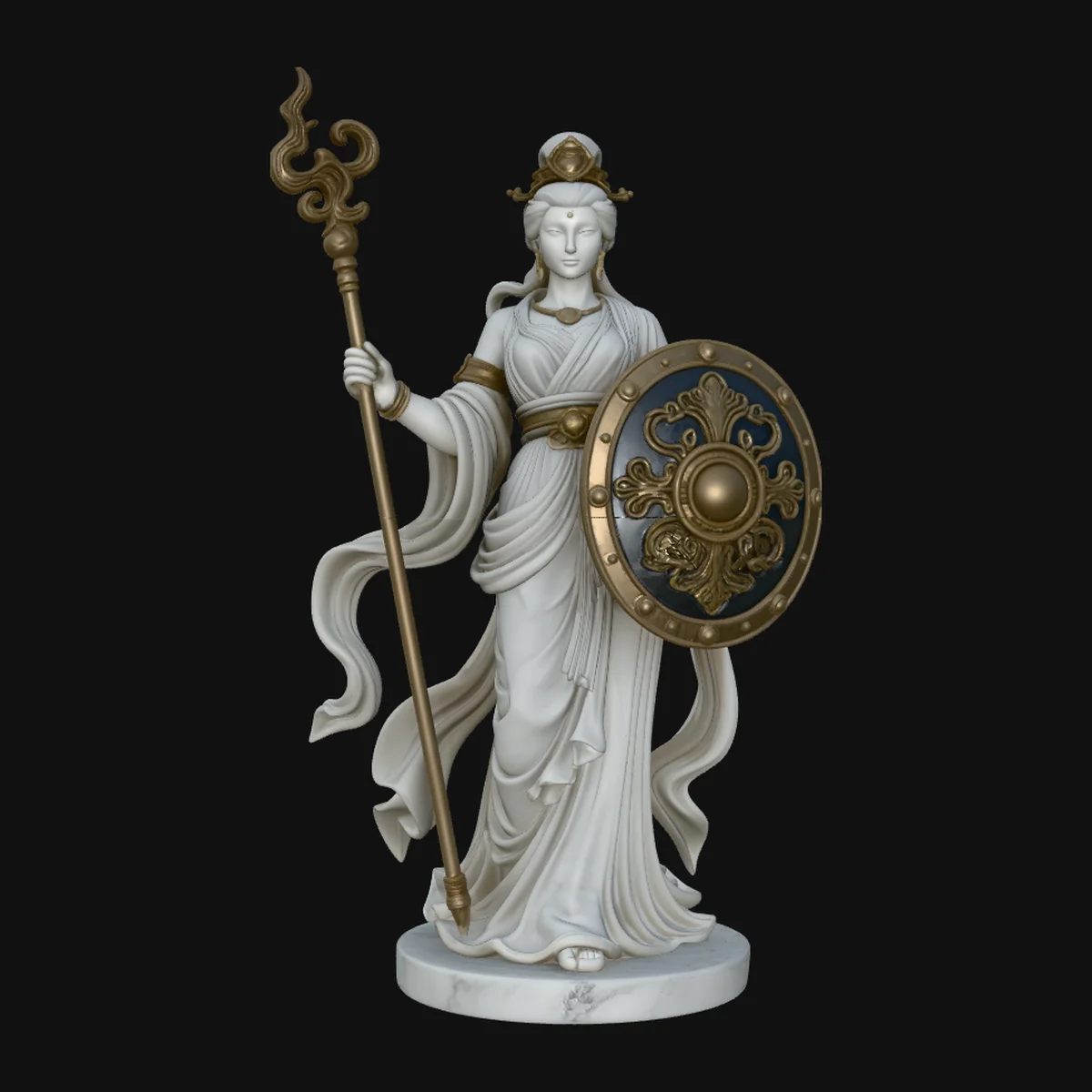 Goddess with Spear and Shield Statue Design 4