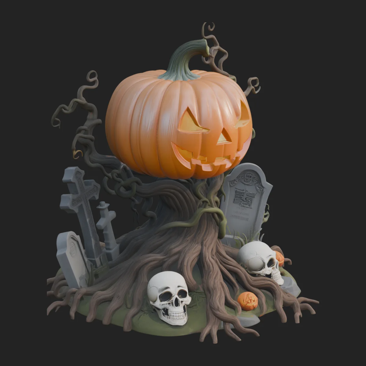 Graveyard Pumpkin Statue Design 1