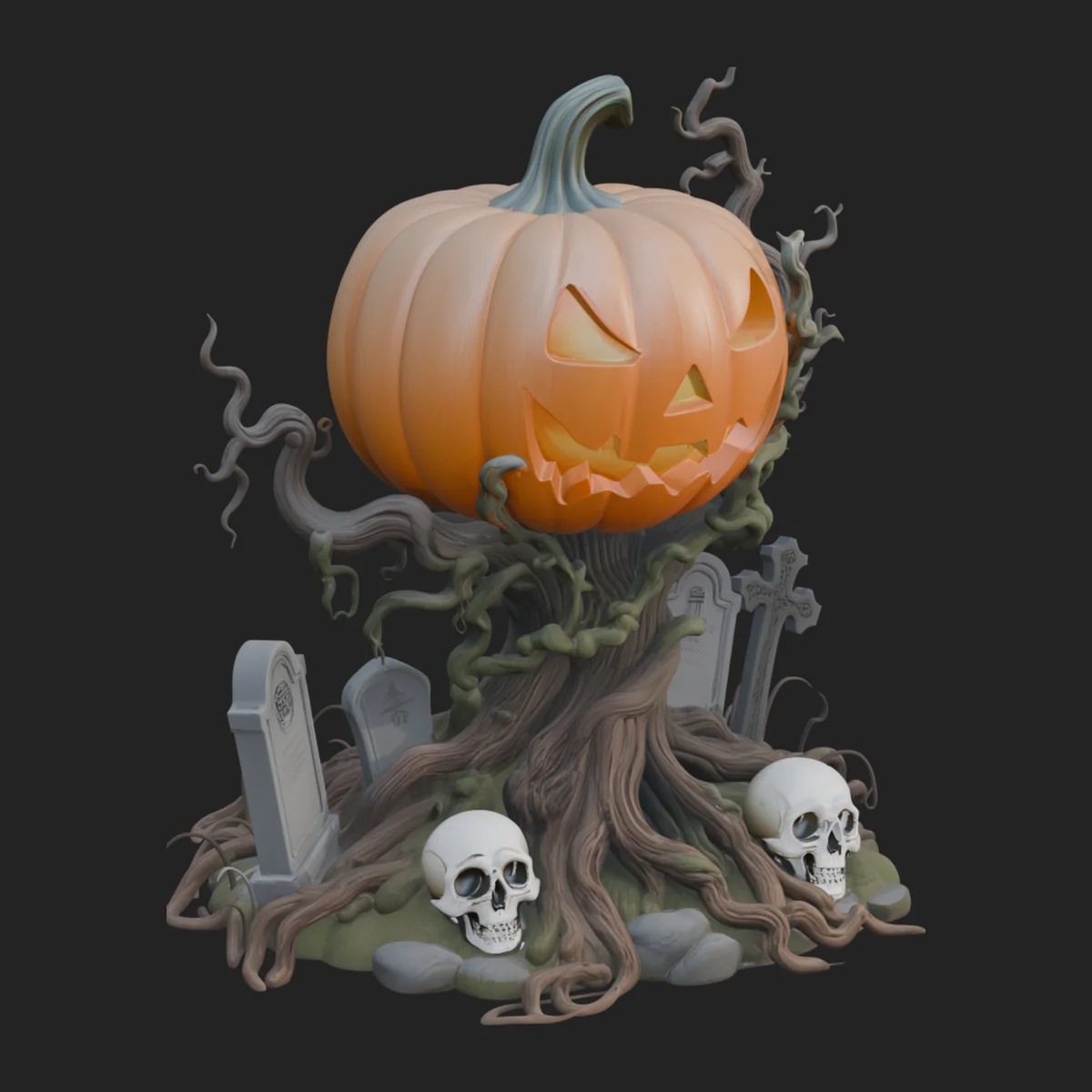 Graveyard Pumpkin Statue Design 2