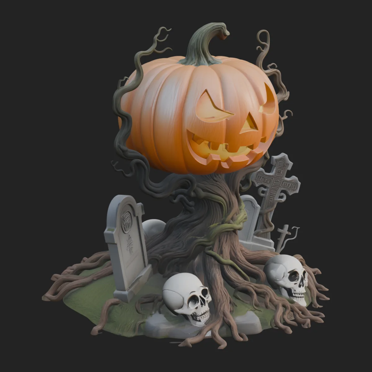 Graveyard Pumpkin Statue Design 3