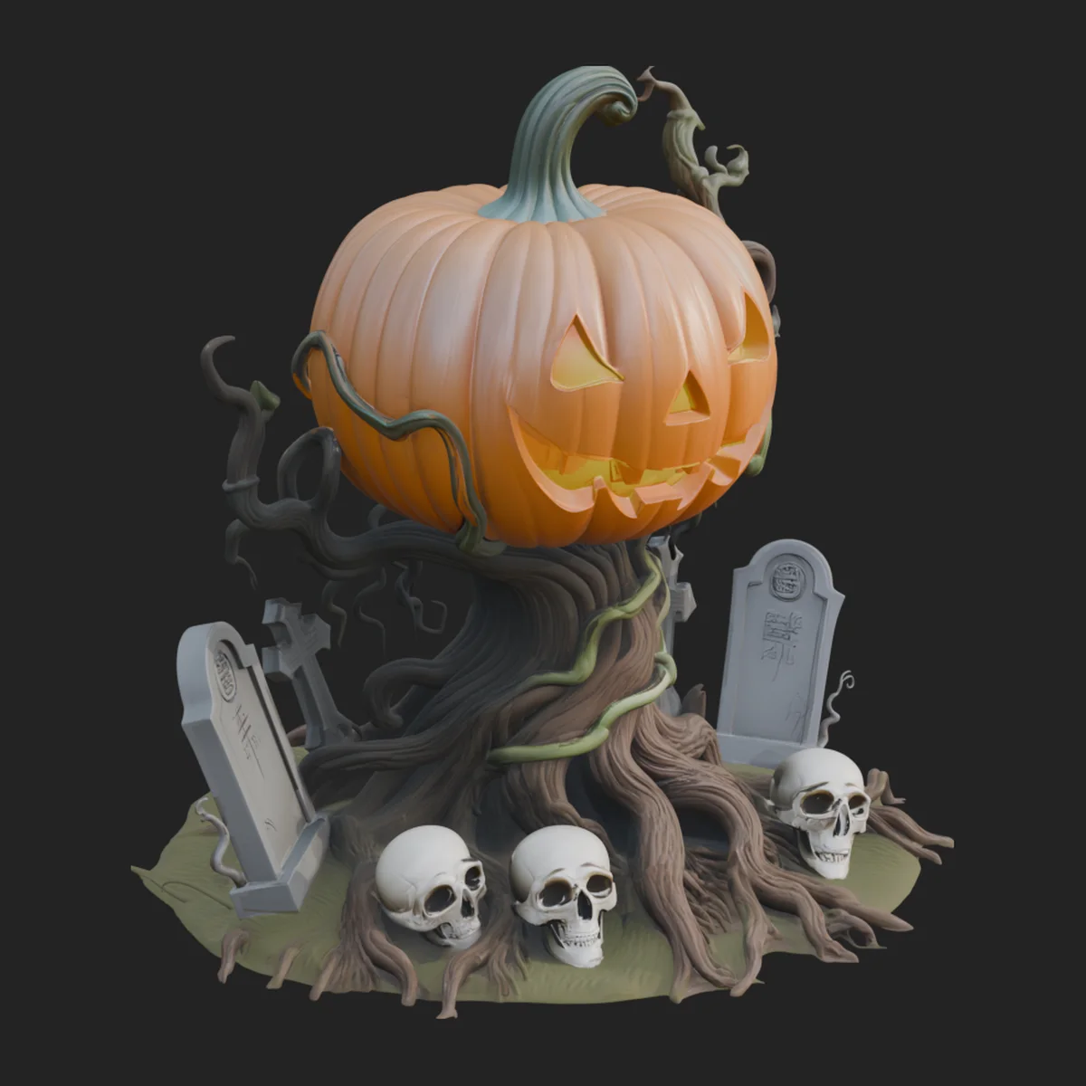 Graveyard Pumpkin Statue Design 4