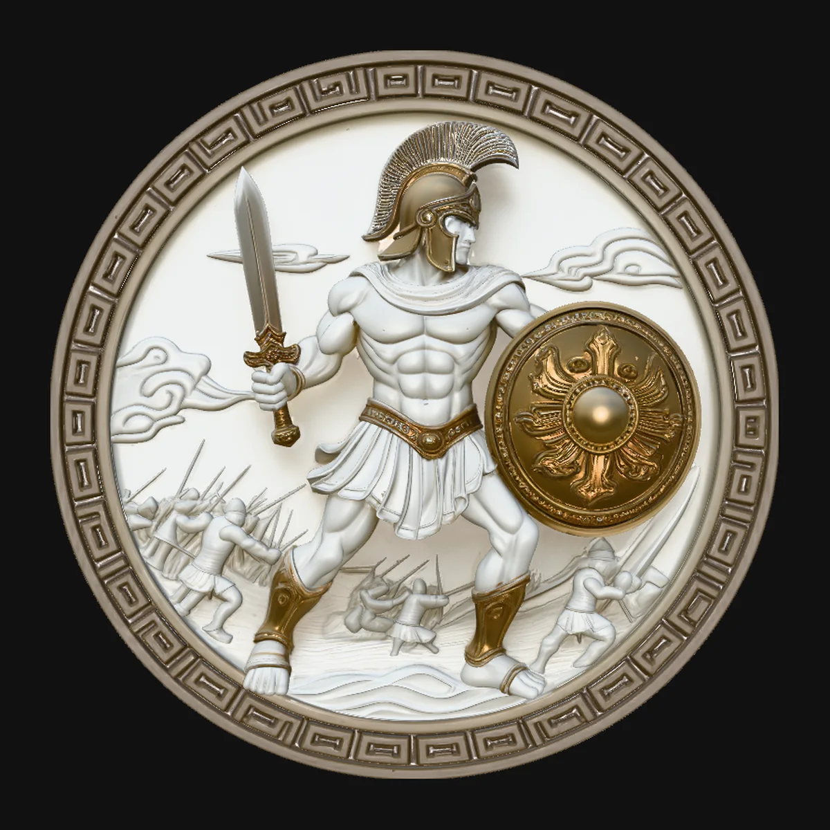 Greek Hoplite Relief Medallion Pendant Design 1