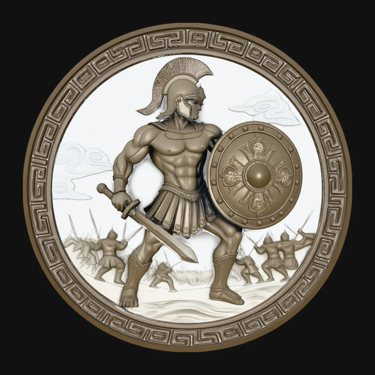 Greek Hoplite Relief Medallion Pendant Design 3