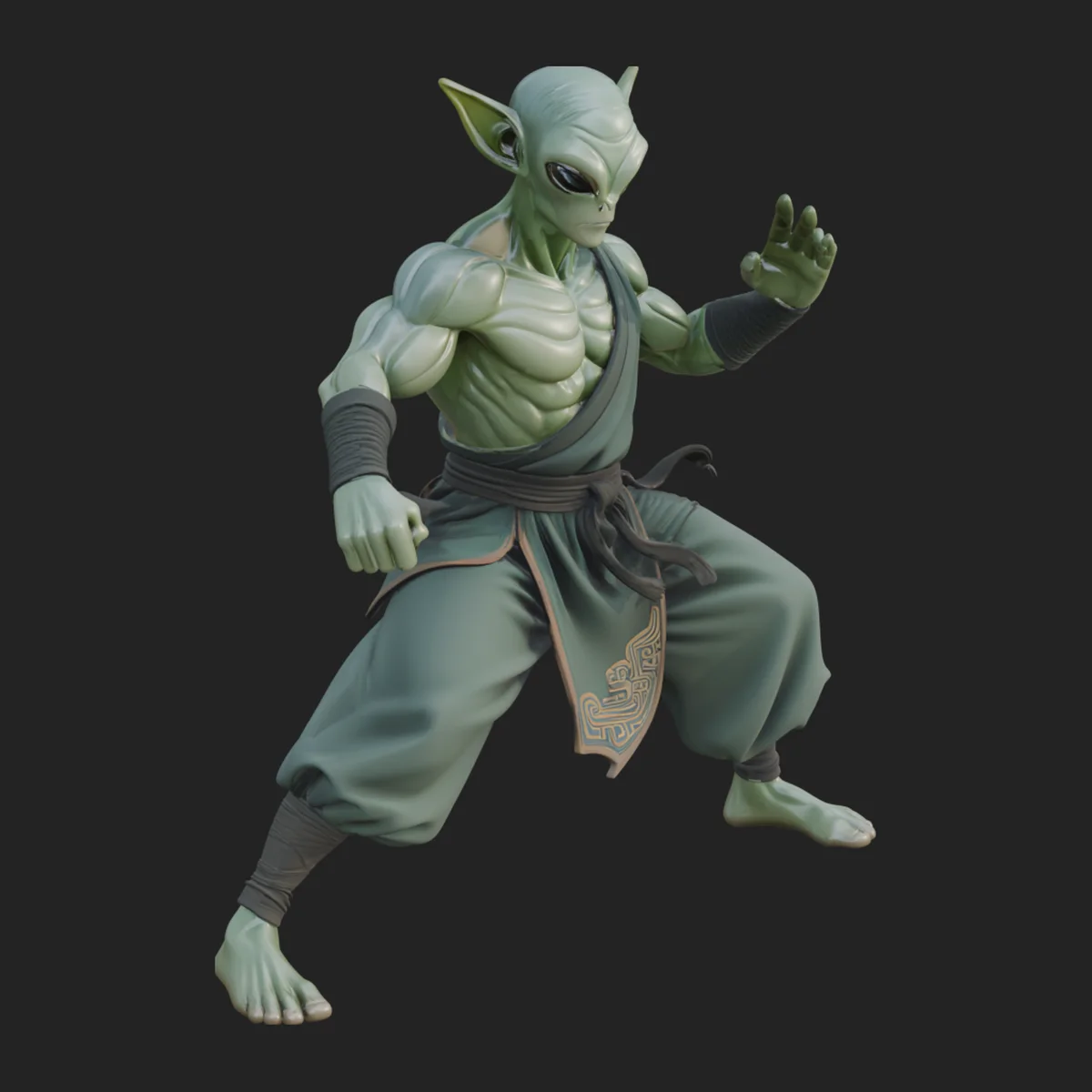Green Alien Figure Statue Design 1