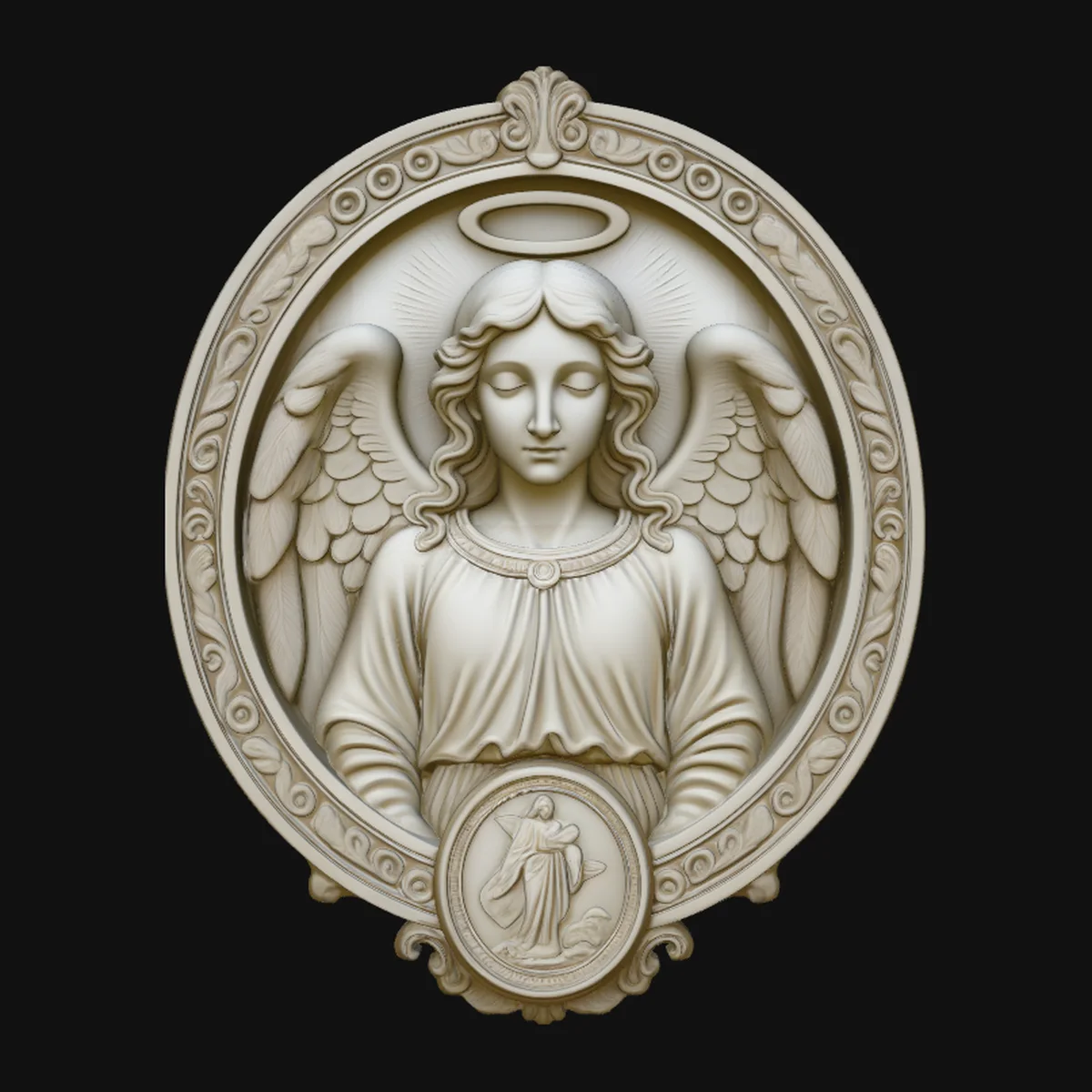 Guardian Angel Relief Medallion Pendant Design 2