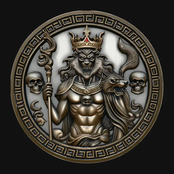 Hades and Cerberus Relief Medallion Pendant Design 1