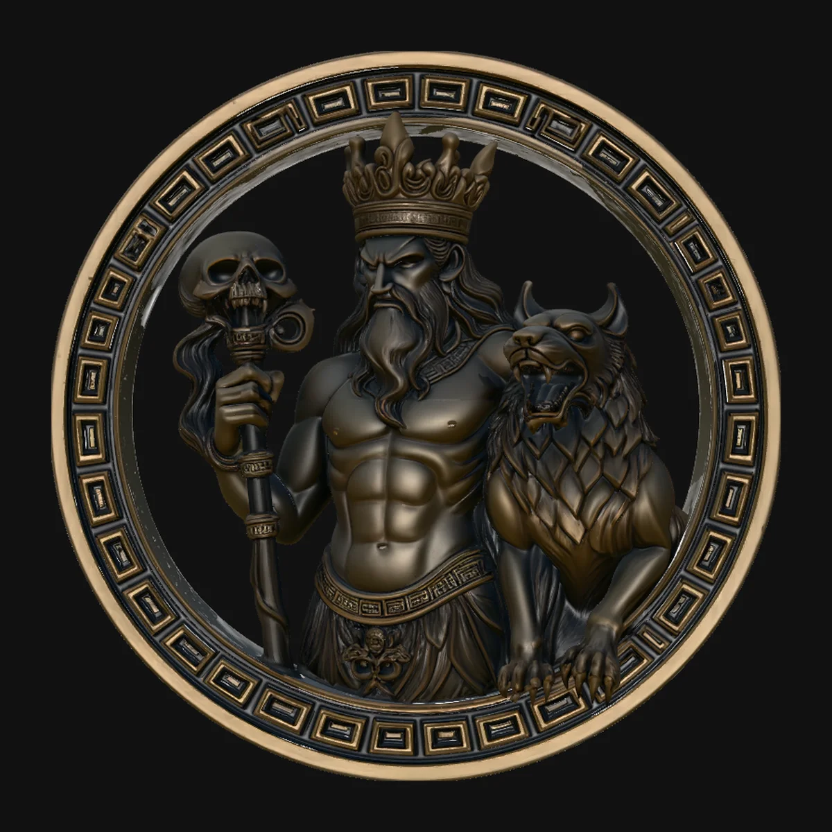 Hades and Cerberus Relief Medallion Pendant Design 2