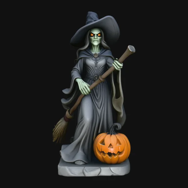 Halloween Witch with Broom Statue Design 1