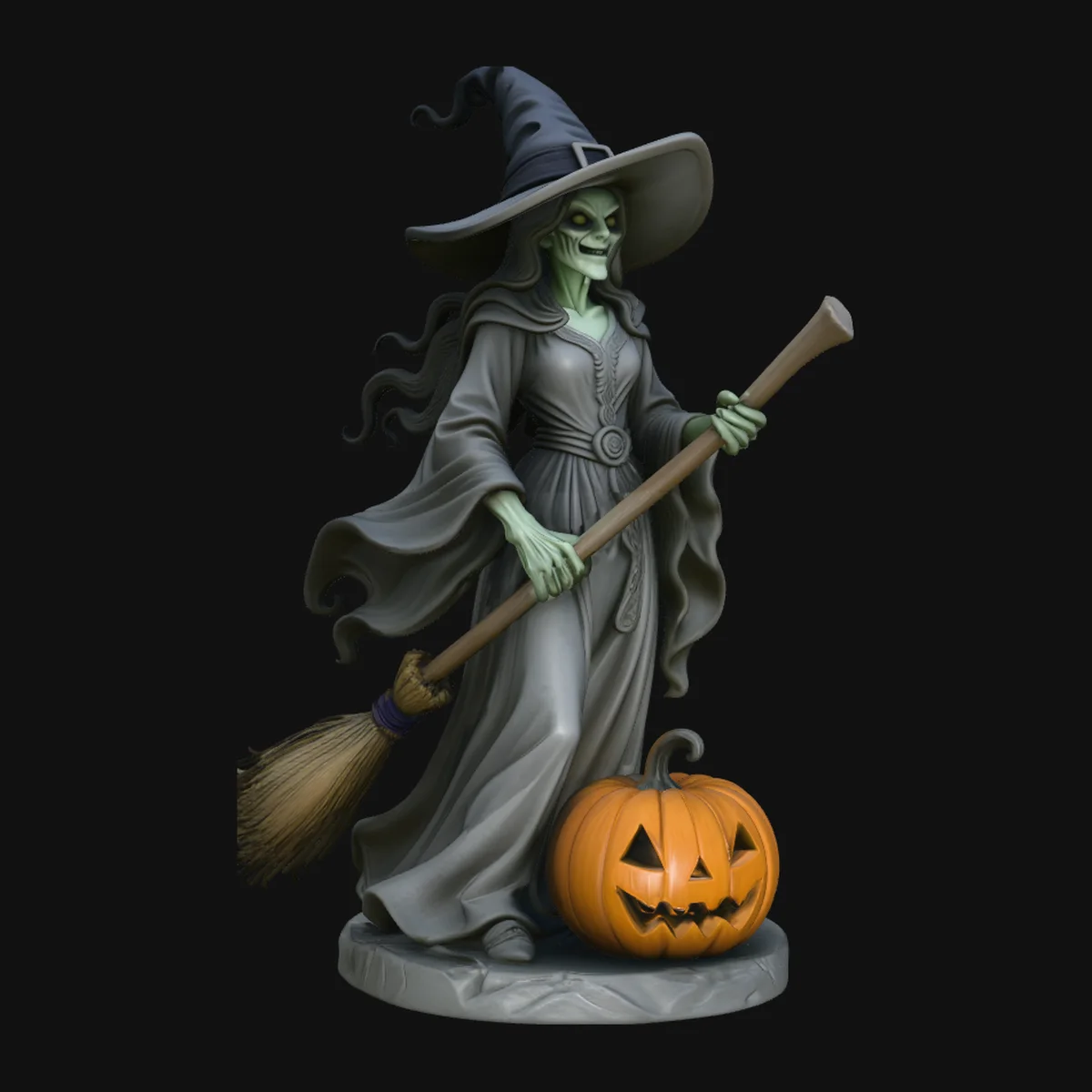 Halloween Witch with Broom Statue Design 2