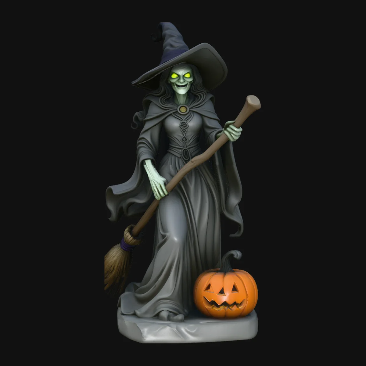 Halloween Witch with Broom Statue Design 3