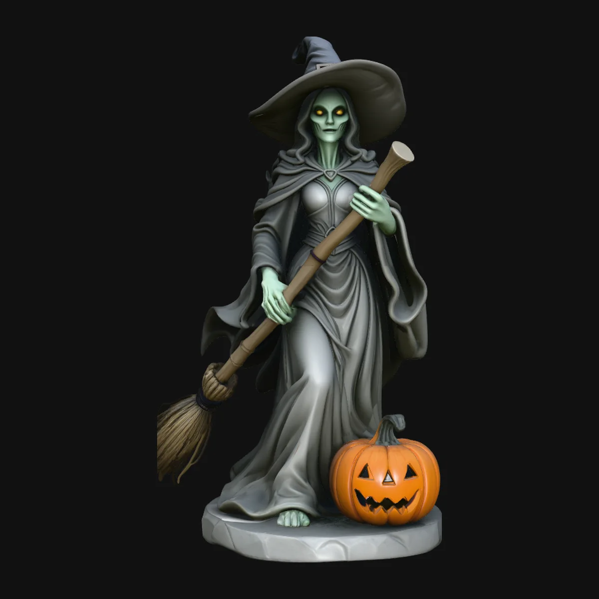 Halloween Witch with Broom Statue Design 4
