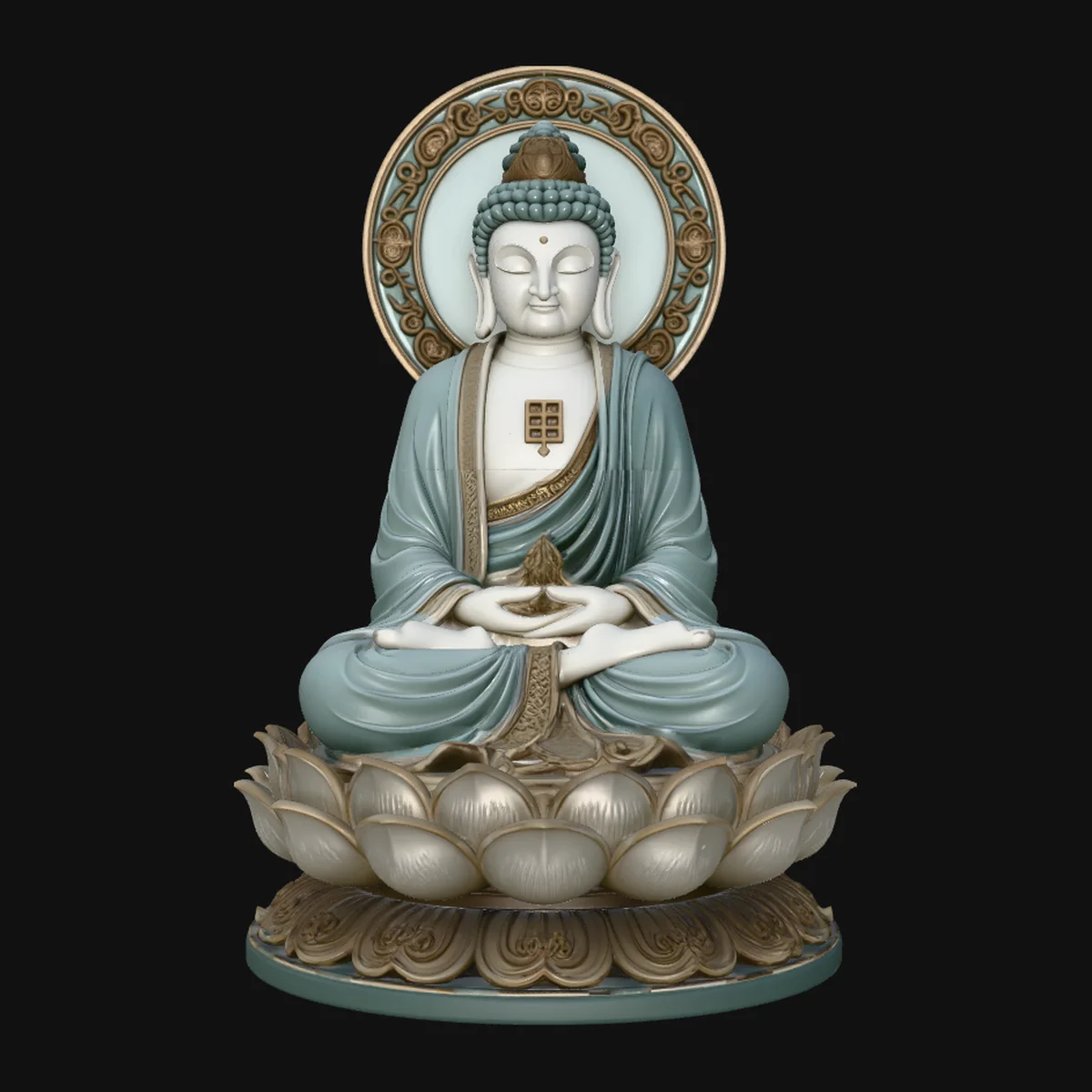 Haloed Buddha on Lotus Statue Design 3
