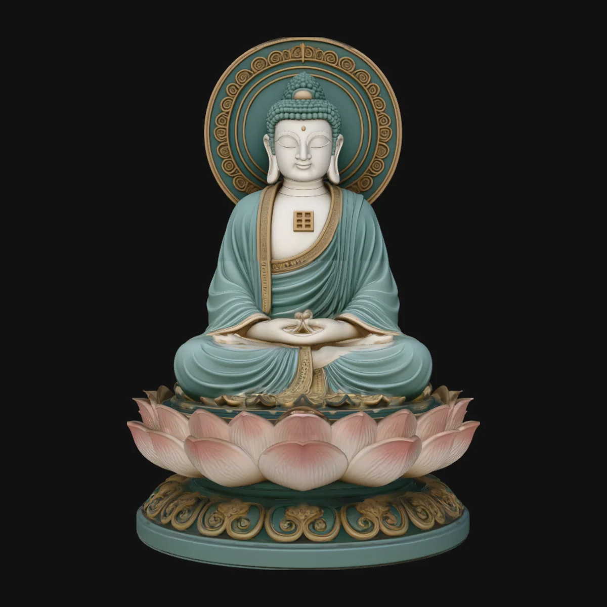 Haloed Buddha on Lotus Statue Design 4