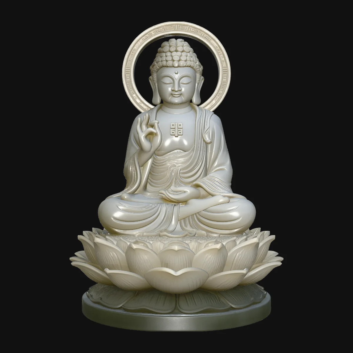 Haloed Buddha on Lotus Statue Design 7