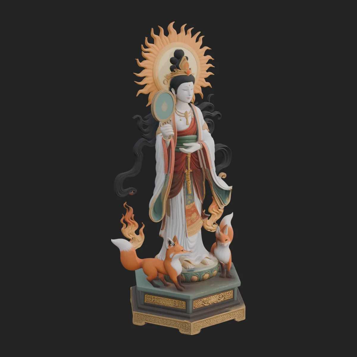 Haloed Standing Guanyin Statue Design 2
