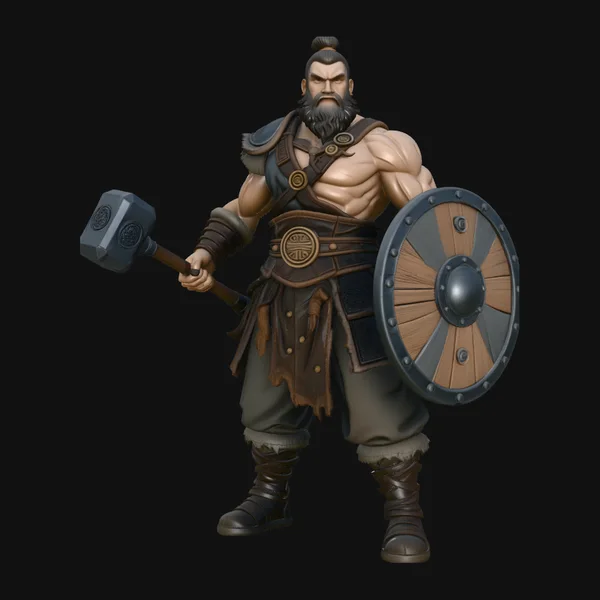 Hammer and Shield Warrior Statue Design 2