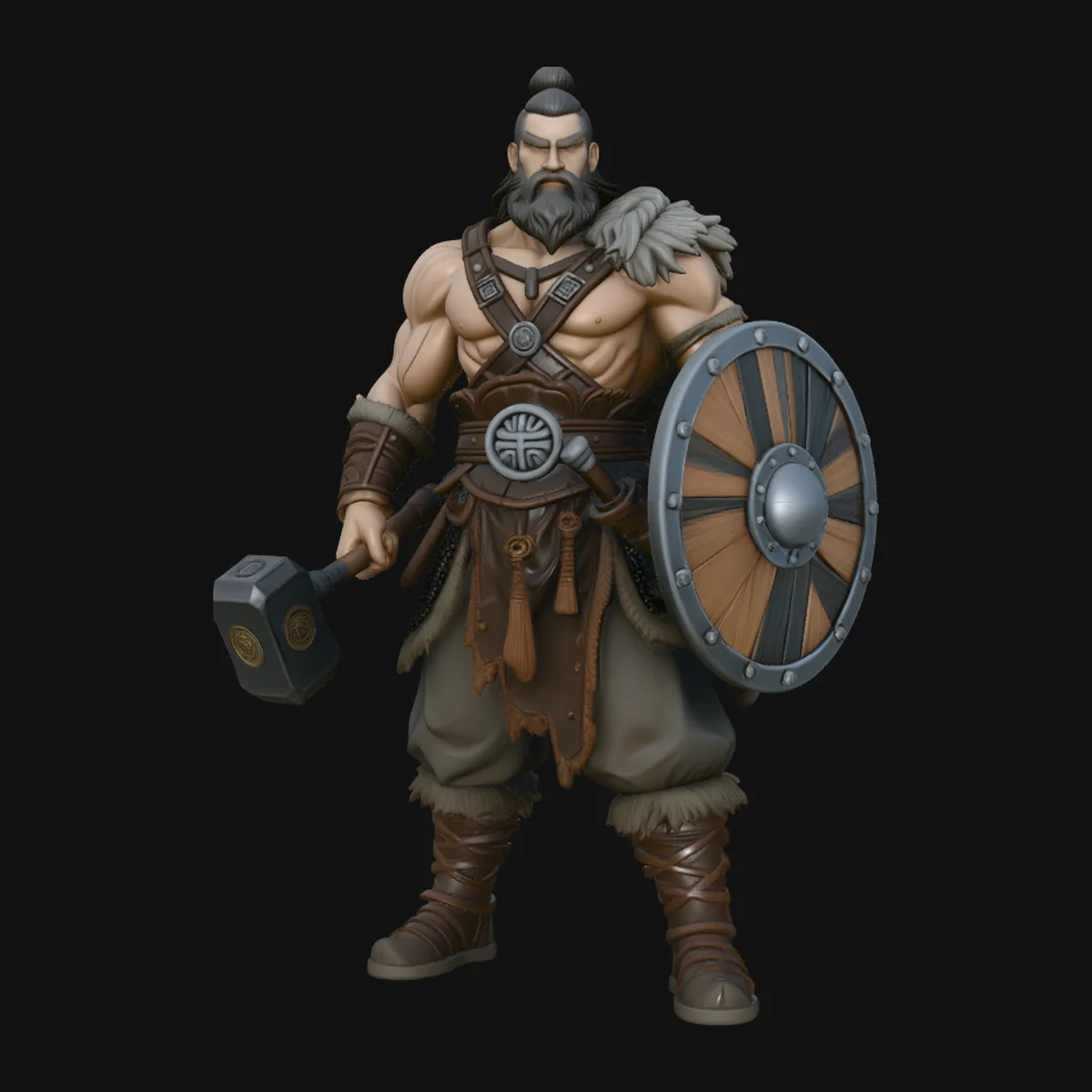 Hammer and Shield Warrior Statue Design 3