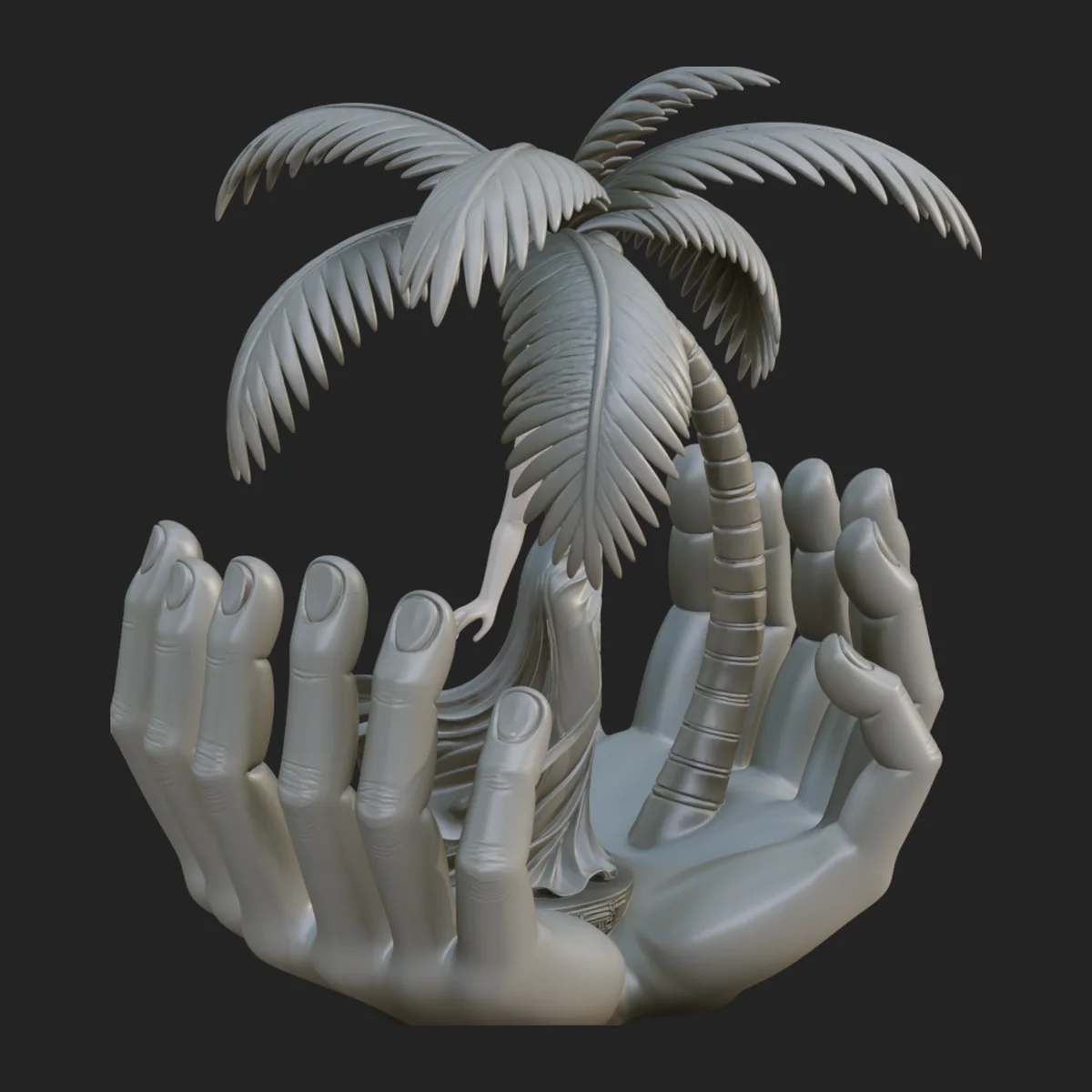 Hands Holding Palm Tree Statue Design 1