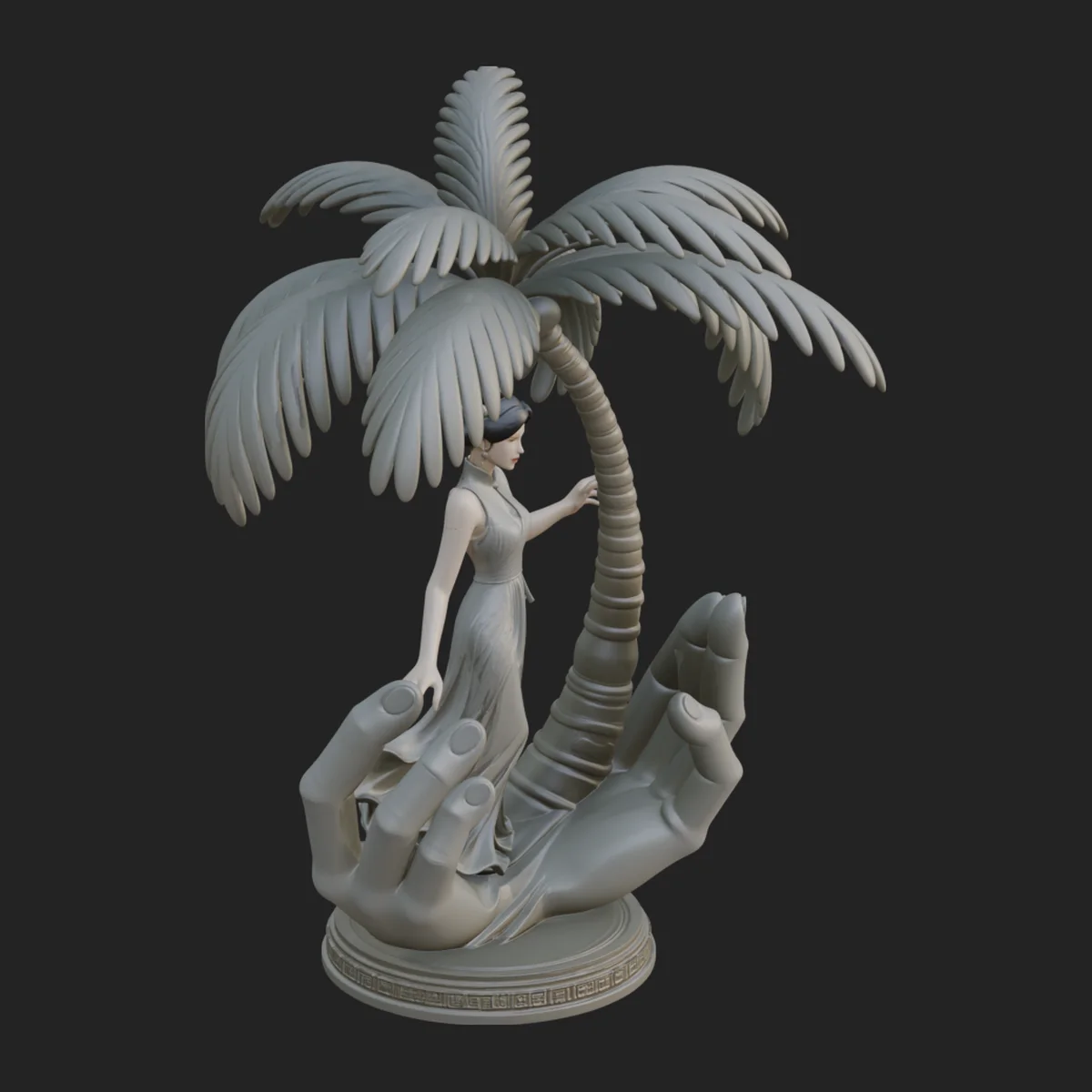 Hands Holding Palm Tree Statue Design 2