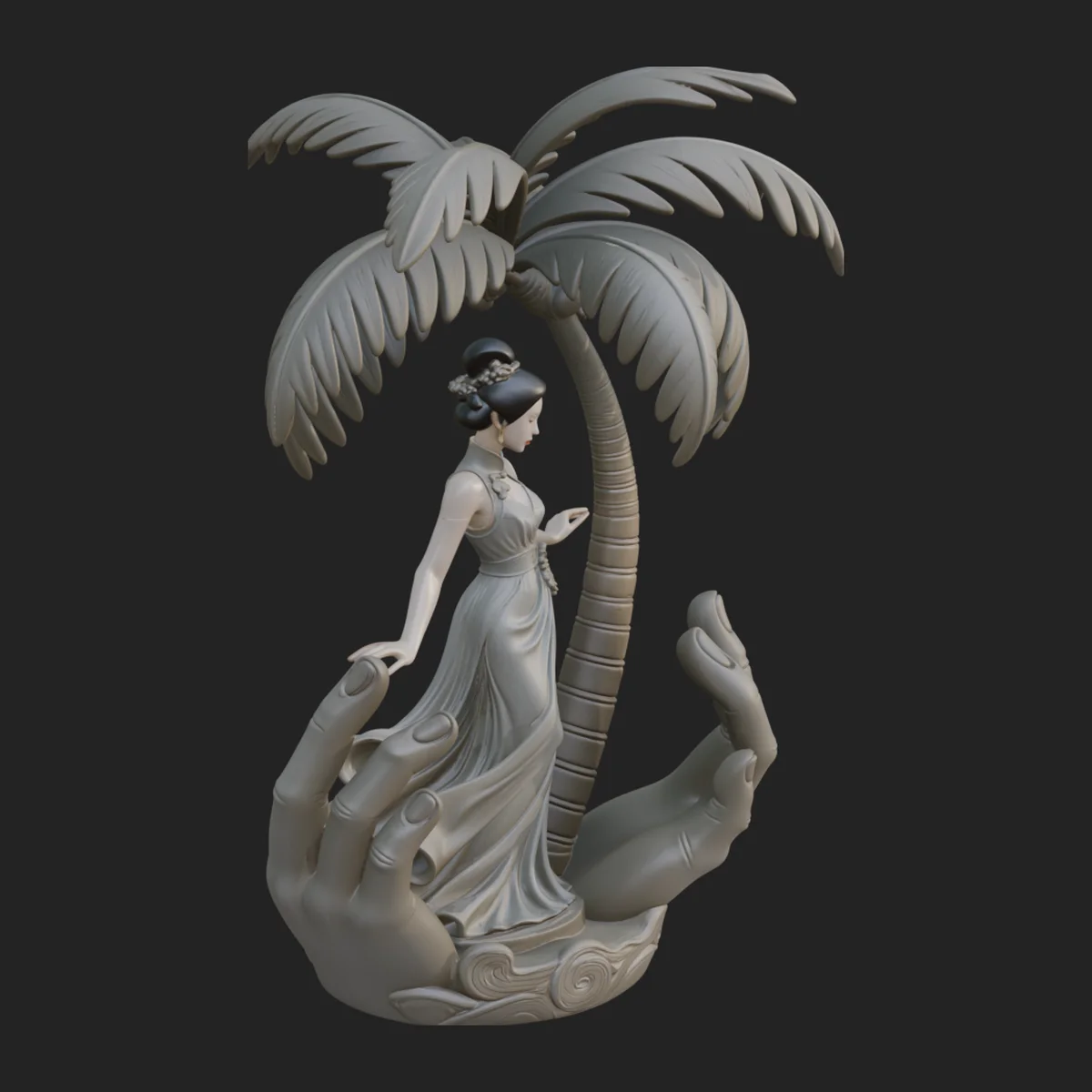Hands Holding Palm Tree Statue Design 3