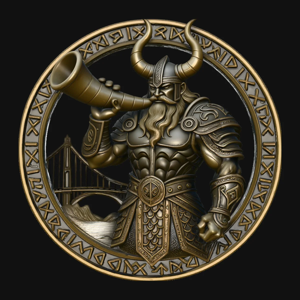 Heimdall with Horn Relief Medallion Pendant Design 1