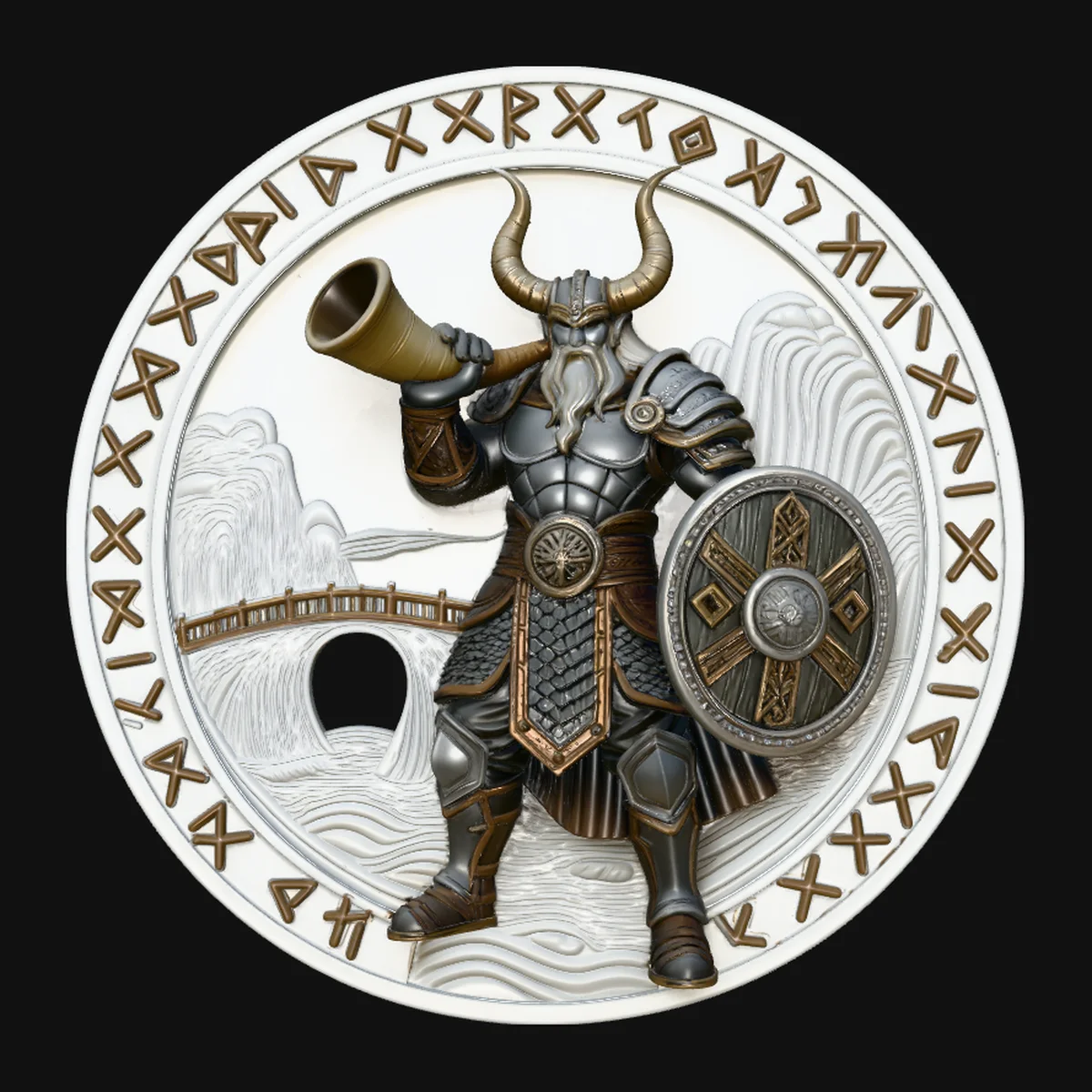Heimdall with Horn Relief Medallion Pendant Design 2