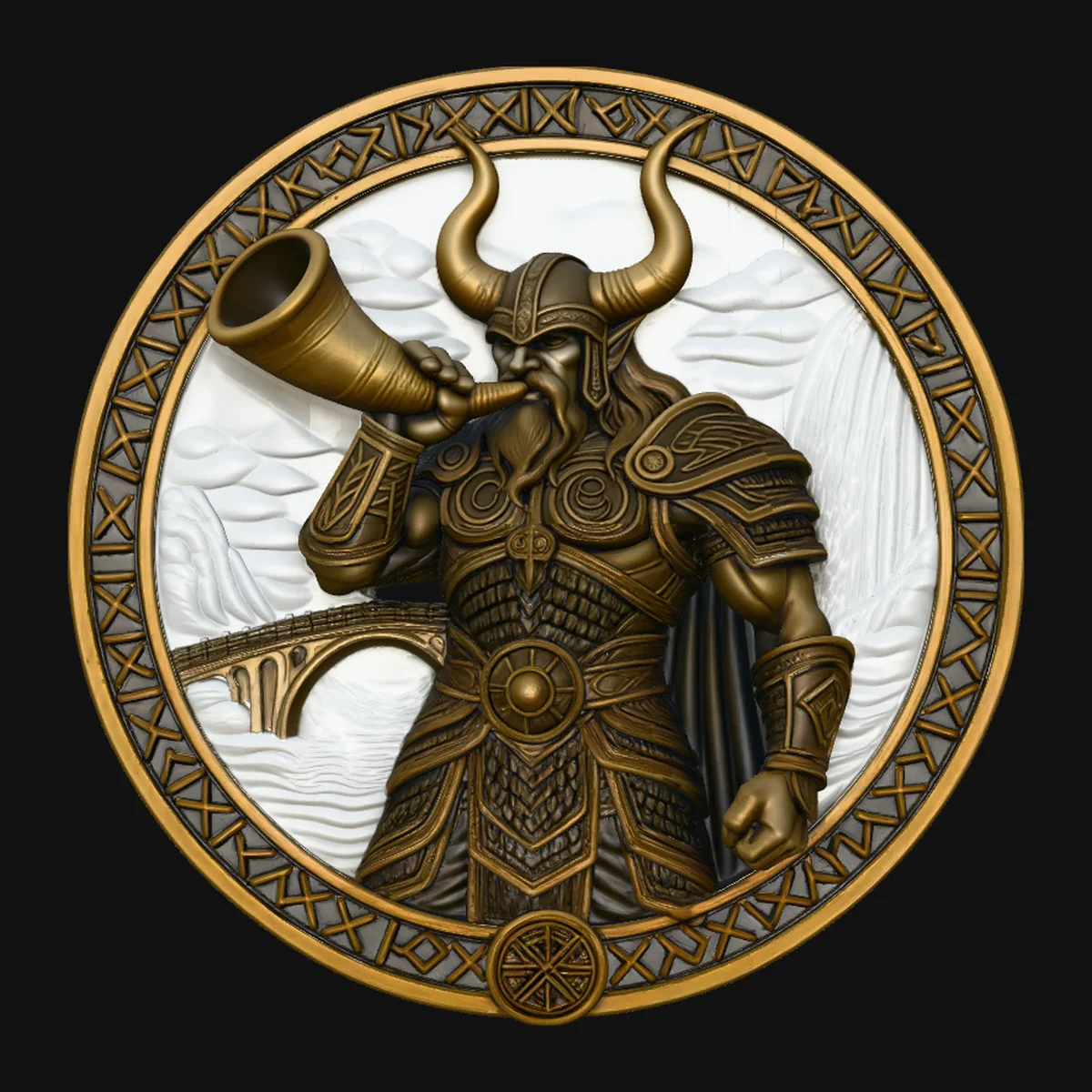 Heimdall with Horn Relief Medallion Pendant Design 3