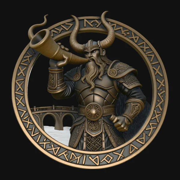 Heimdall with Horn Relief Medallion Pendant Design 4