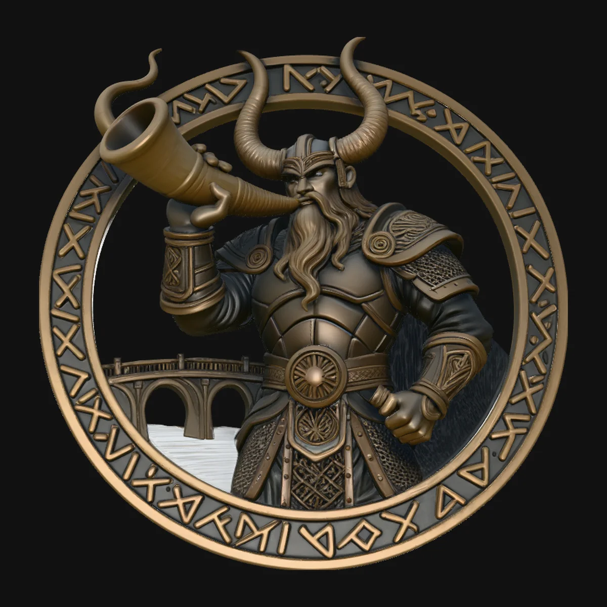 Heimdall with Horn Relief Medallion Pendant Design 4