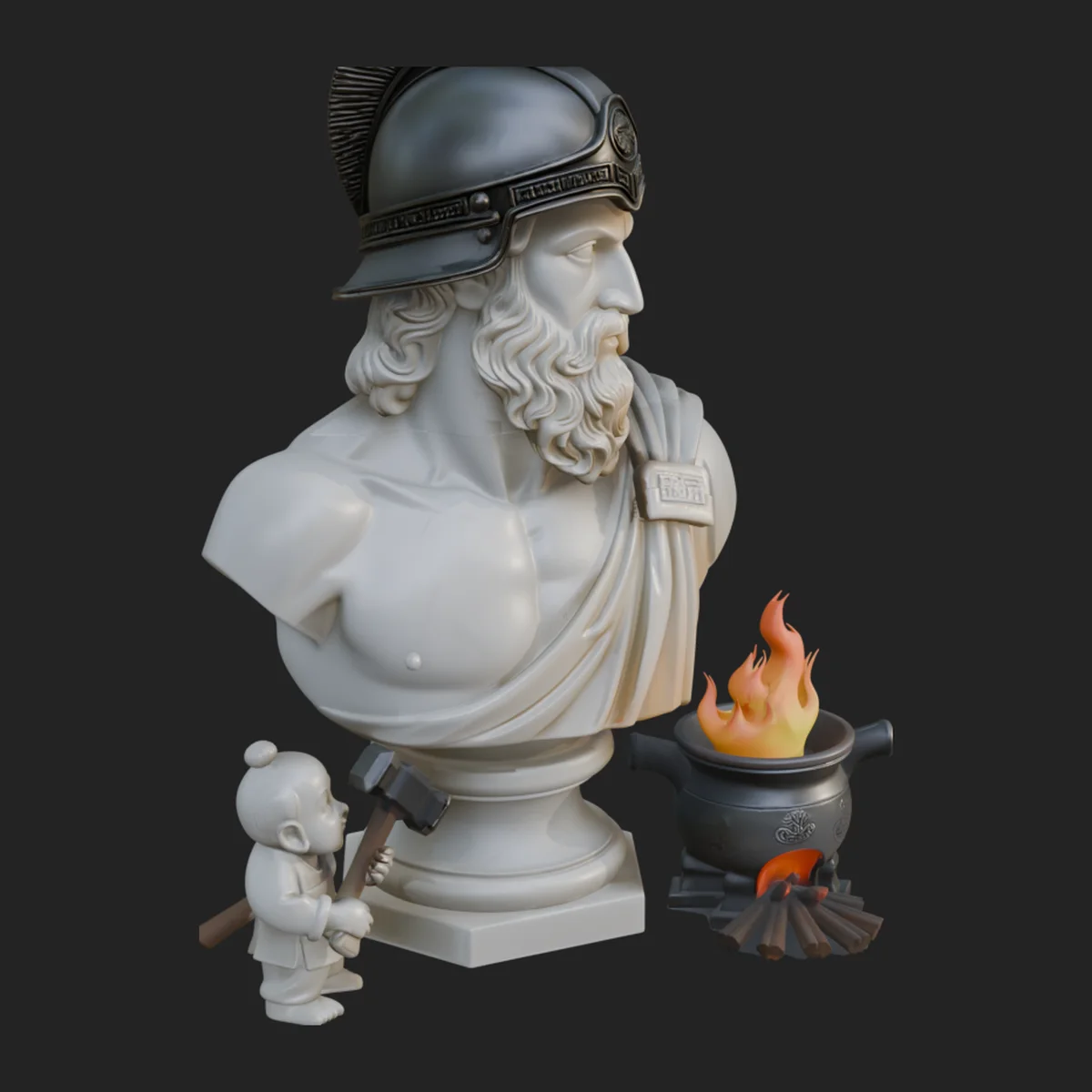 Hephaestus Forge Bust Statue Design 1