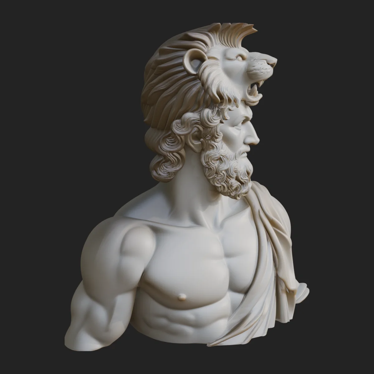 Hercules Lion Pelt Bust Statue Design 1