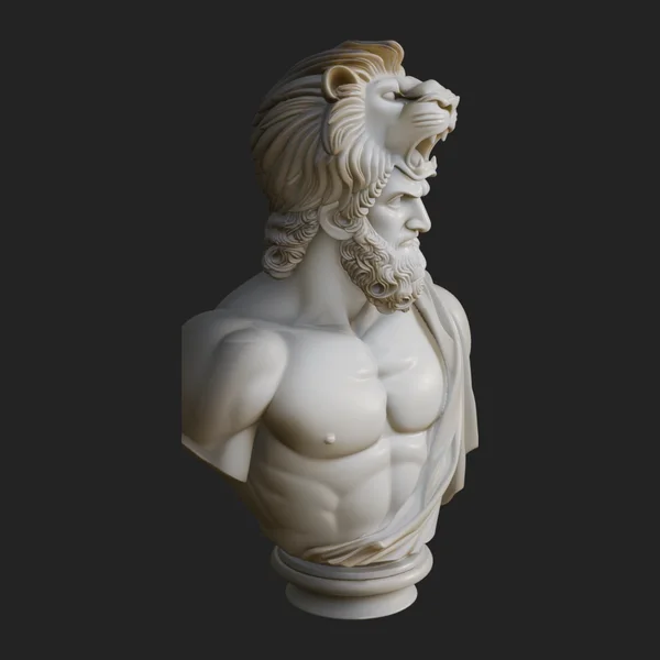 Hercules Lion Pelt Bust Statue Design 3