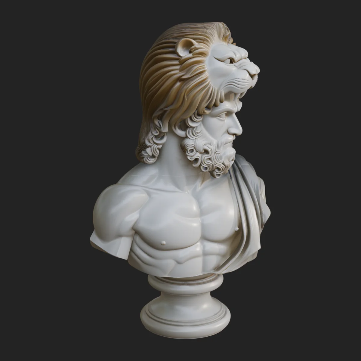Hercules Lion Pelt Bust Statue Design 4