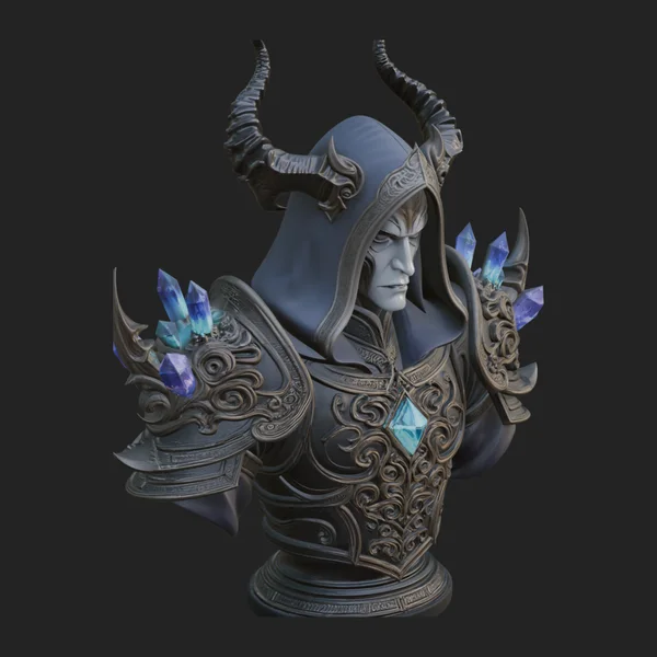 Hooded Crystal Sorcerer Bust Statue Design 1