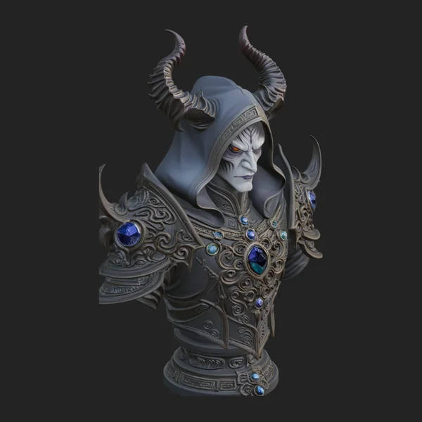 Hooded Crystal Sorcerer Bust Statue Design 2