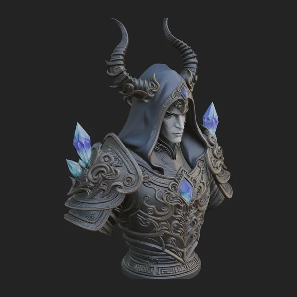 Hooded Crystal Sorcerer Bust Statue Design 3