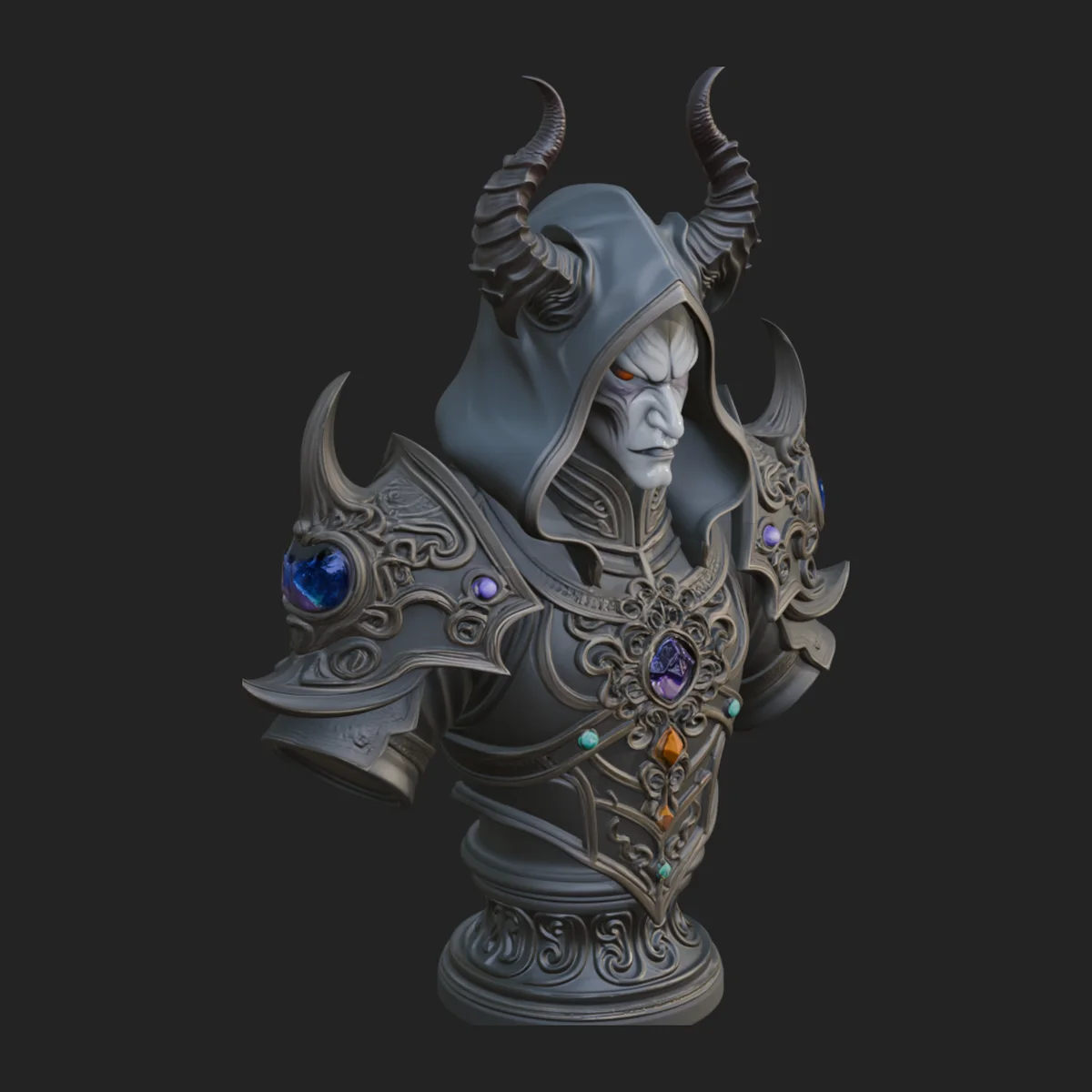 Hooded Crystal Sorcerer Bust Statue Design 4