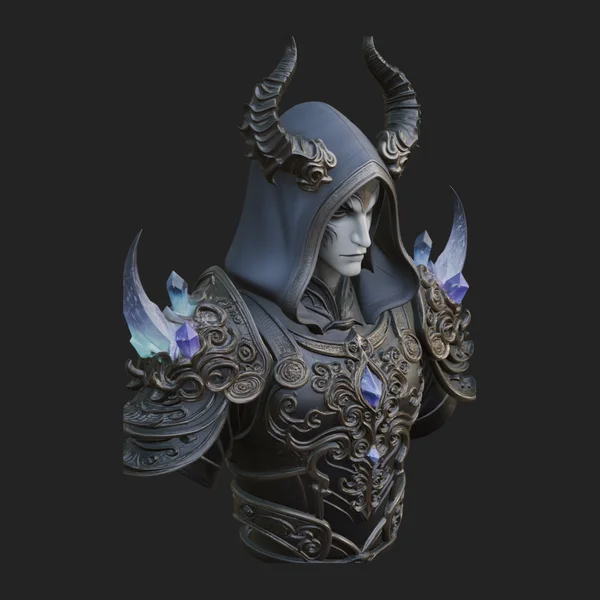 Hooded Crystal Sorcerer Bust Statue Design 5