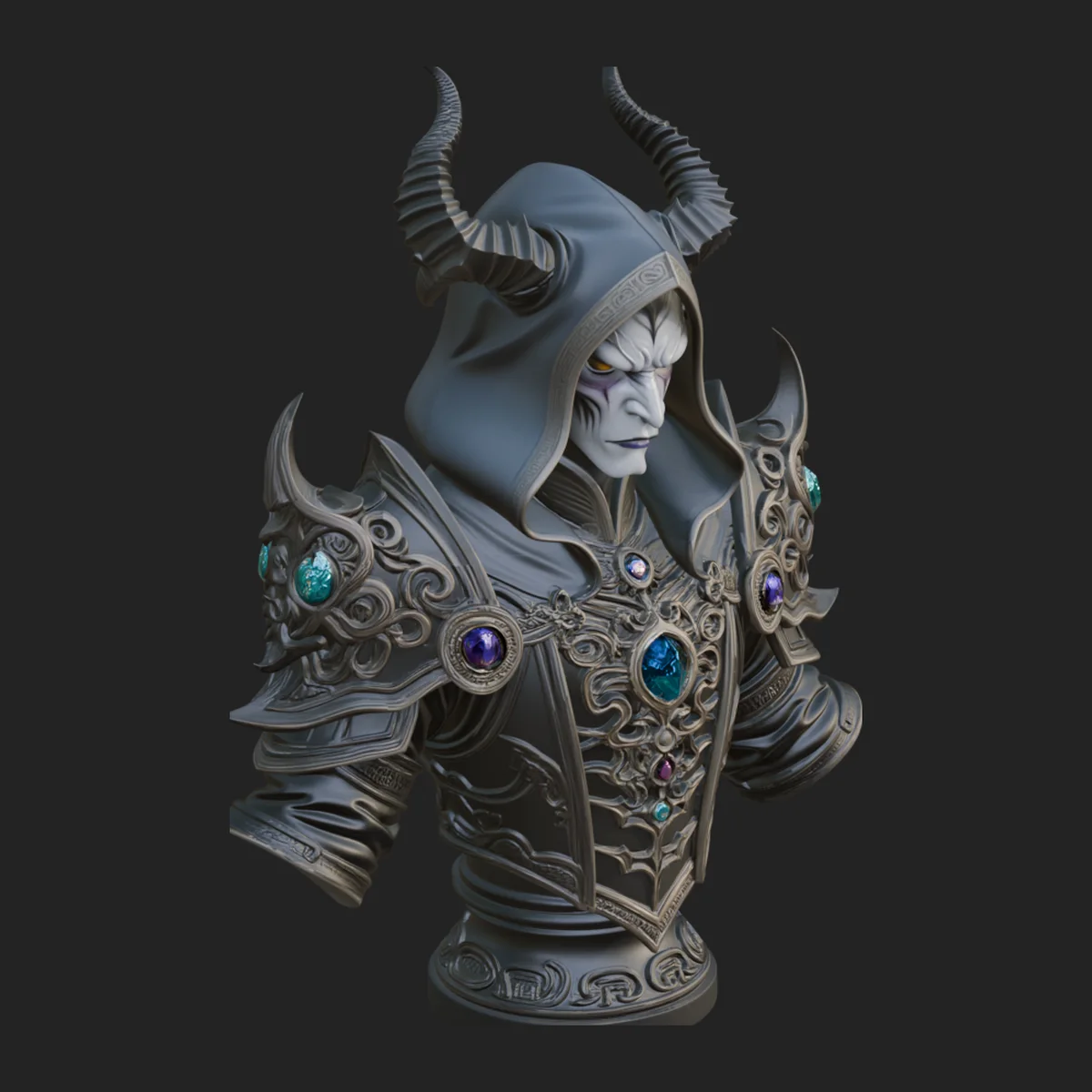 Hooded Crystal Sorcerer Bust Statue Design 6