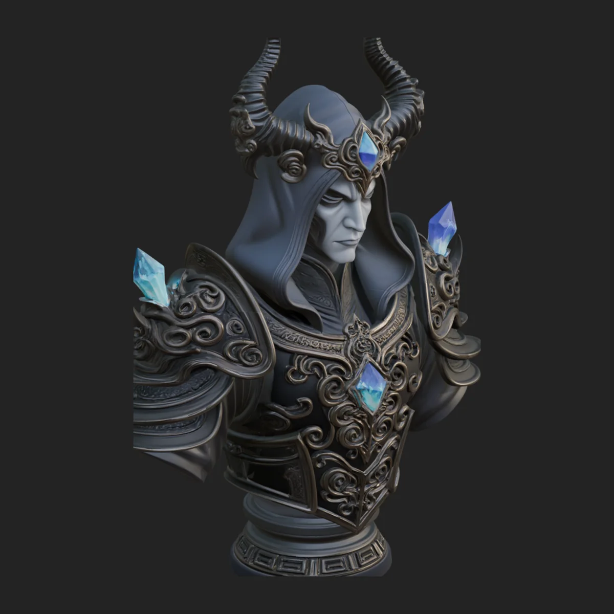 Hooded Crystal Sorcerer Bust Statue Design 9