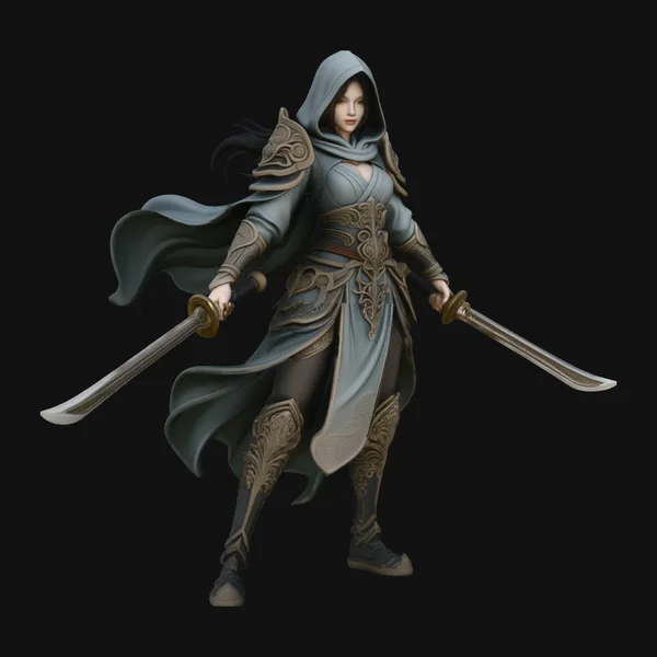 Hooded Dual Sword Assassin Statue Design 1