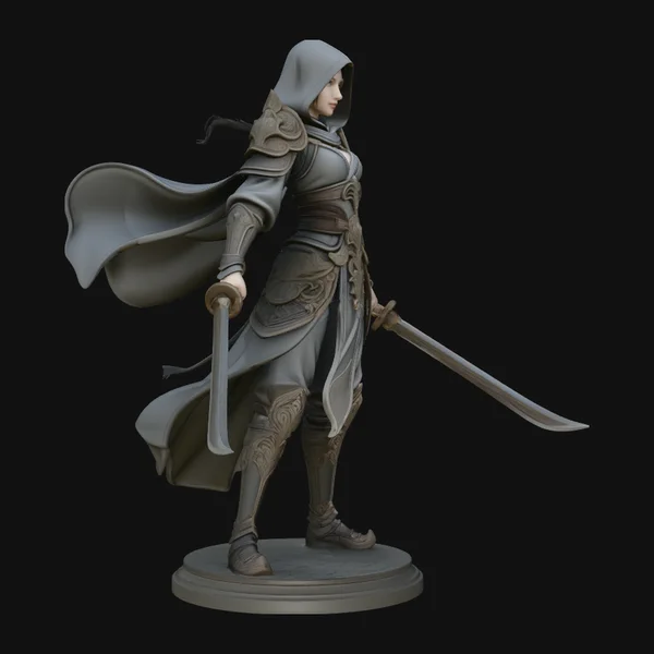 Hooded Dual Sword Assassin Statue Design 2