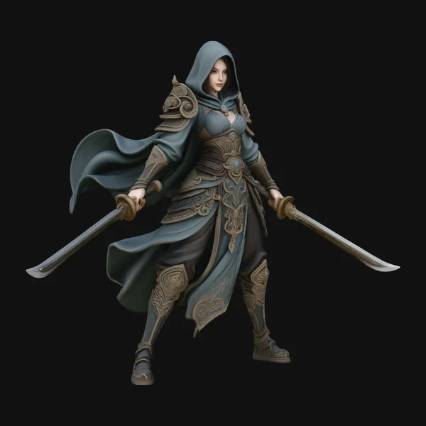 Hooded Dual Sword Assassin Statue Design 3