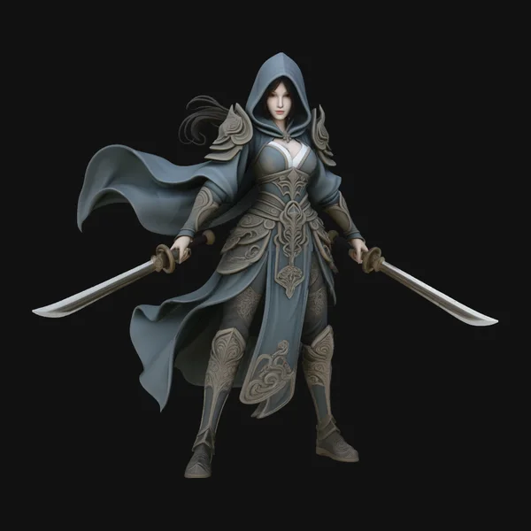 Hooded Dual Sword Assassin Statue Design 4
