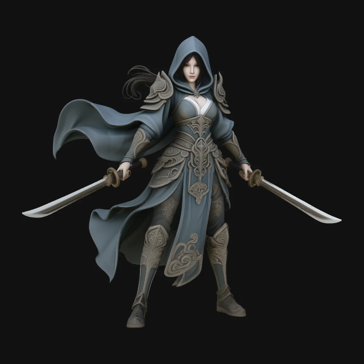 Hooded Dual Sword Assassin Statue Design 4