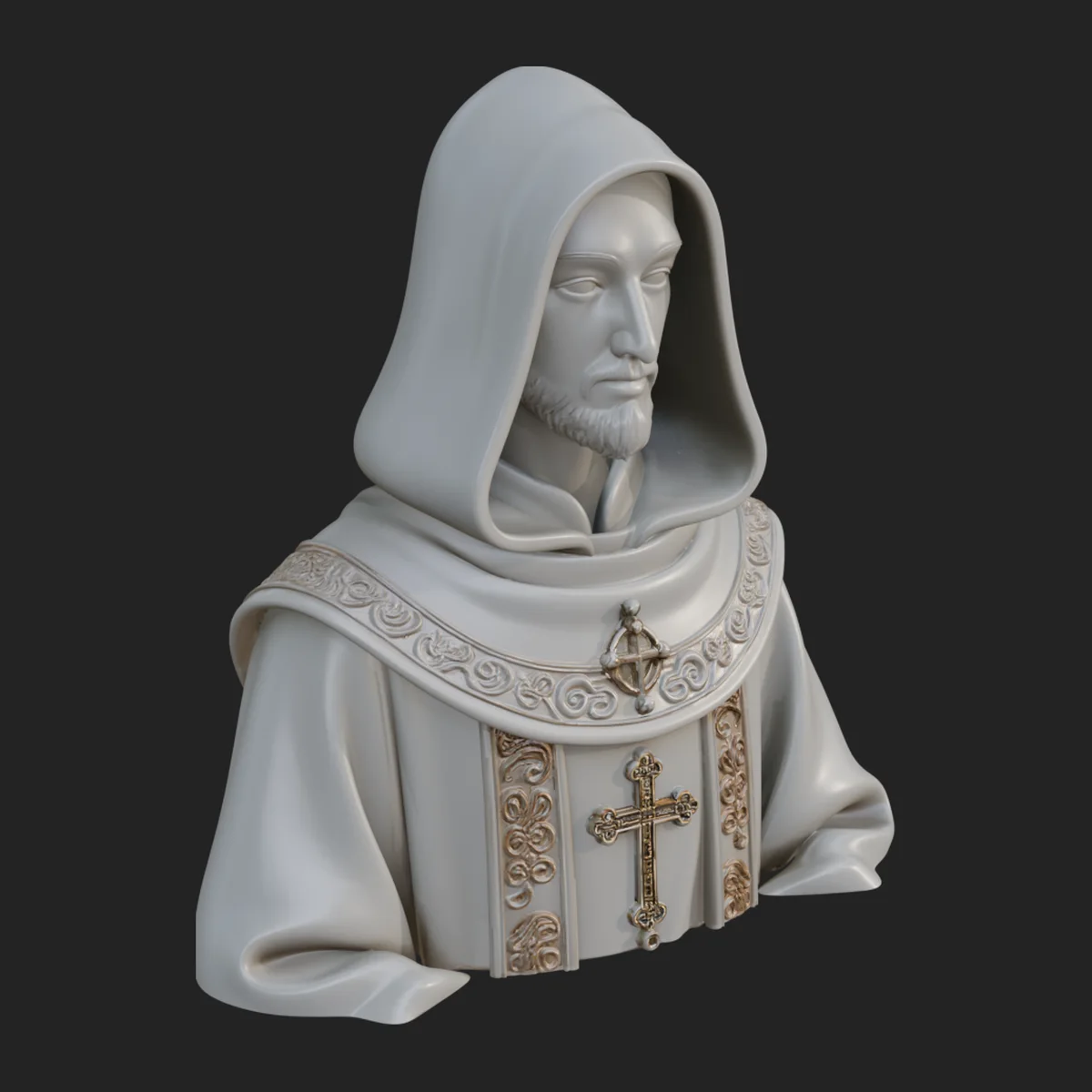 Hooded Monk Bust Statue Design 1